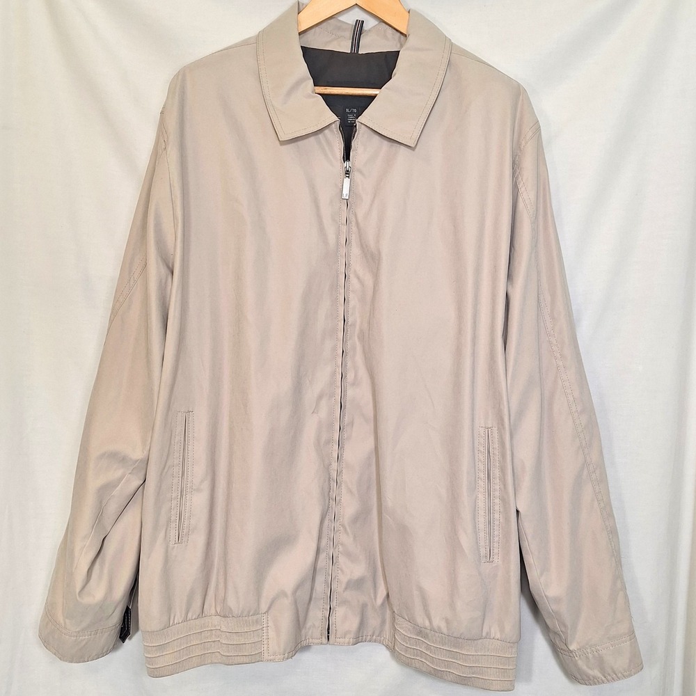 London Fog Light Golf Jacket Lined Bomber XL Tan Beige Concrete Wind Rain Resist